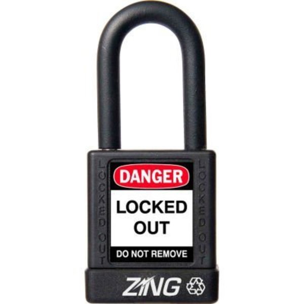 Zing ZING RecycLock Safety Padlock, Keyed Alike, 1-1/2" Shackle, 1-3/4" Body, Black, 7037 7037